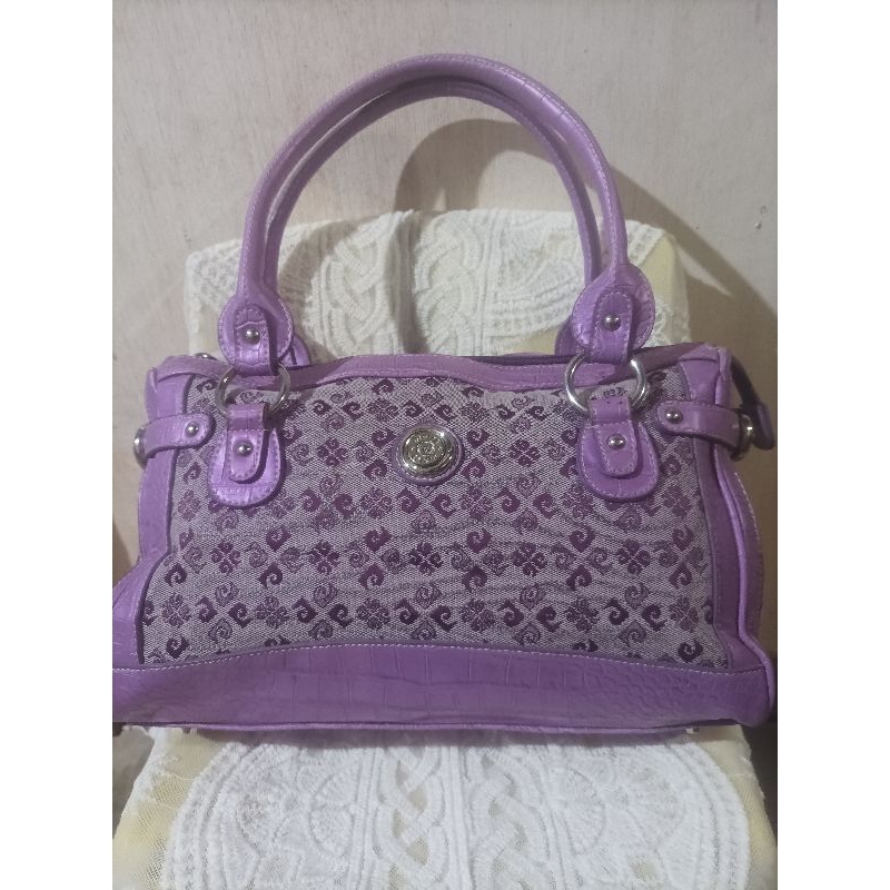 Tas Tote PierreCardin ungu croco kanvas