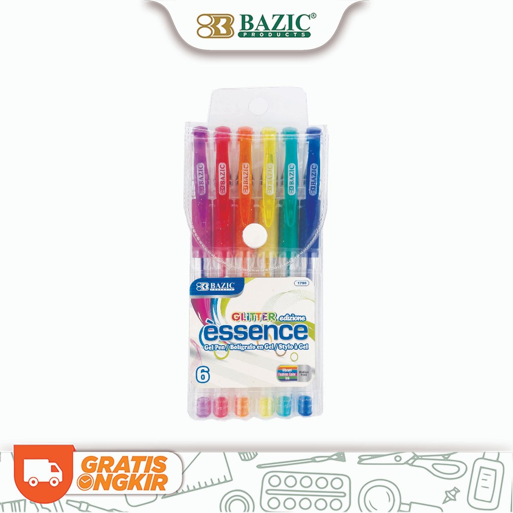 

Bazic Essence Glitter Color Gel Pen 6 Colors - Pulpen Pena 6 Warna