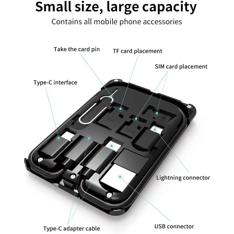 15W cas hp tanpa kabel /Kartu Kabel Kit Adapter USB, Konverter Kabel Pengisi Daya Multi Tipe USB C ke USB Mikro Tipe C Lightning, Slot Kartu TF/SIM &amp; Pin Kartu untuk Bepergian, Pengisi Daya Nirkabel 15W, Digunakan Sebagai Dudukan Ponsel