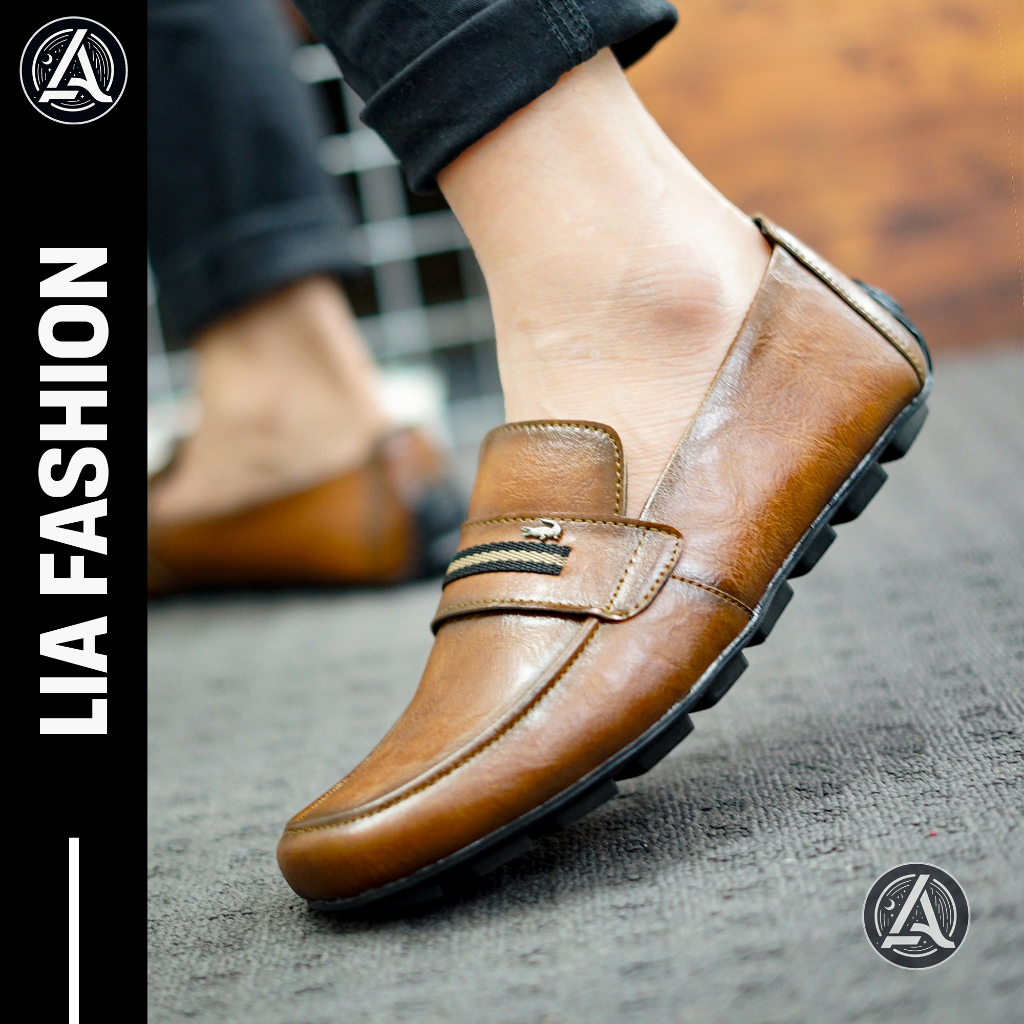 LF X SAREAZA - Sepatu Pantofel Pria Kulit - Slip On Unisex Kasual Kuliahan Santai Hangout - Loafers 