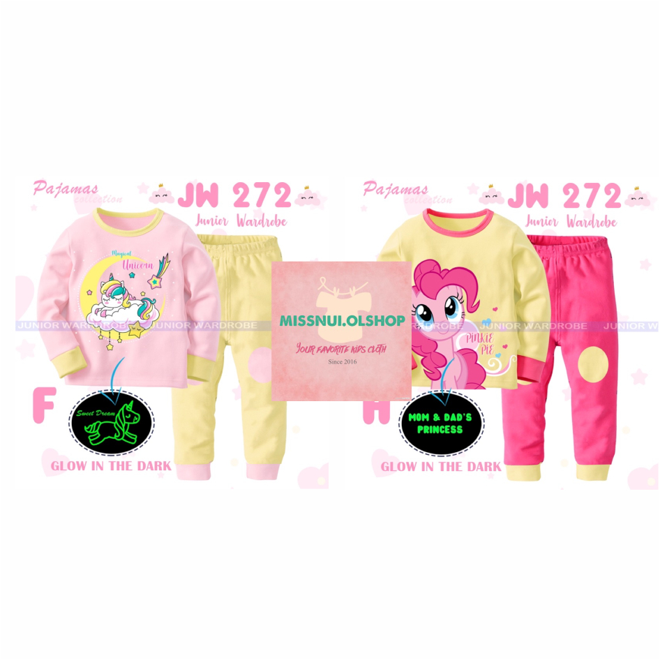 [READY] PIYAMA BAJU TIDUR ANAK CEWE GLOW IN THE DARK IMPORT JW 272 E,F,G,H Fz UNICORN PONY