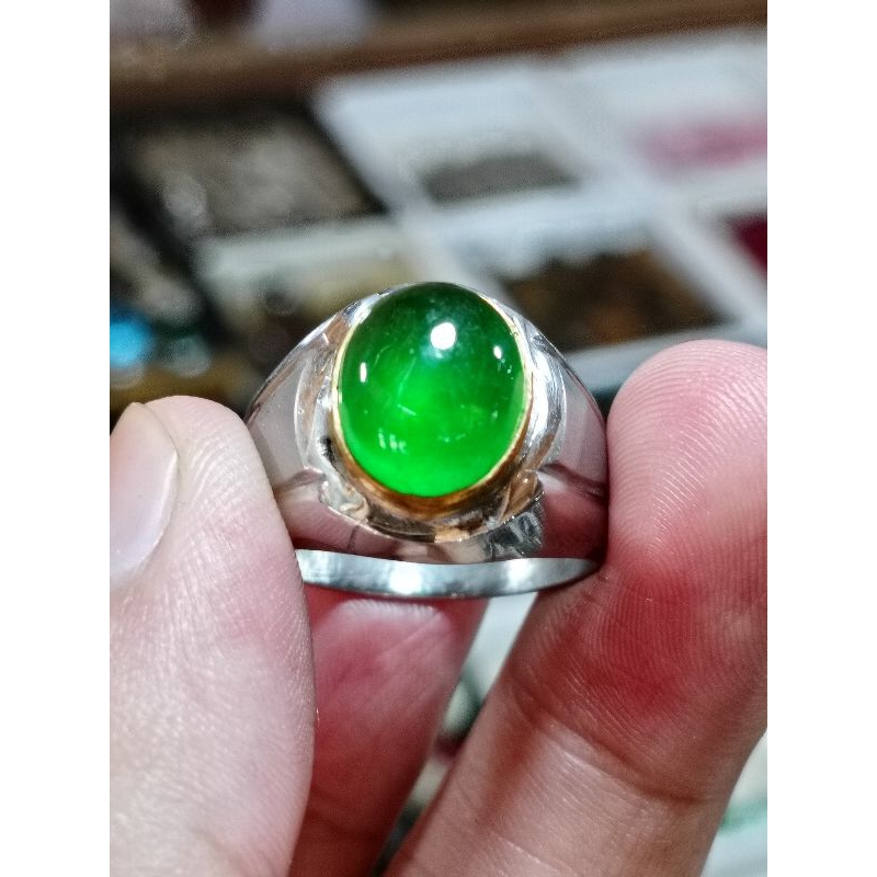 Batu cincin Giok Burma tipe c ring monel