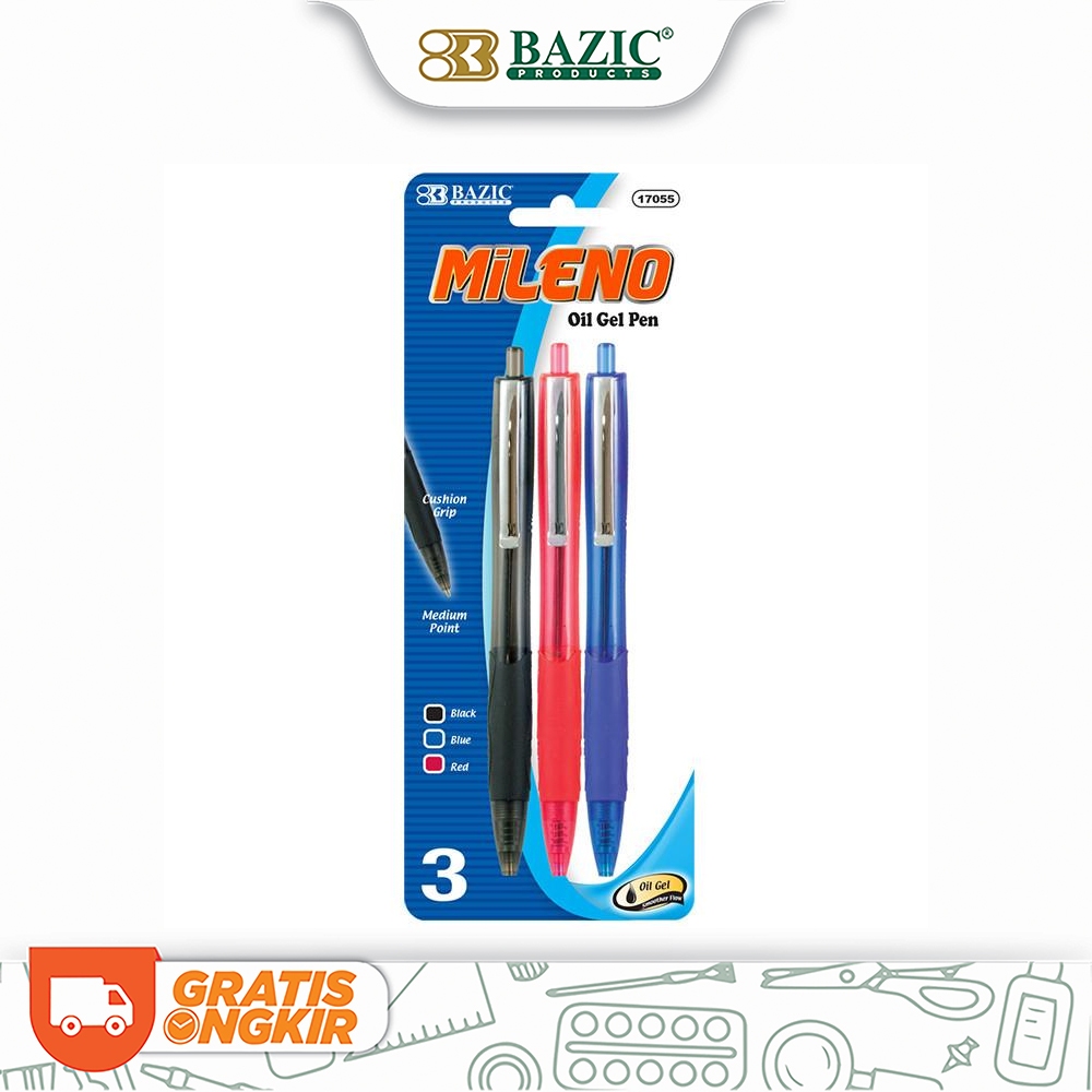 

Bazic Mileno Oil Gel Pen 3 Colors - Pena / Pulpen Cetek 3 Warna