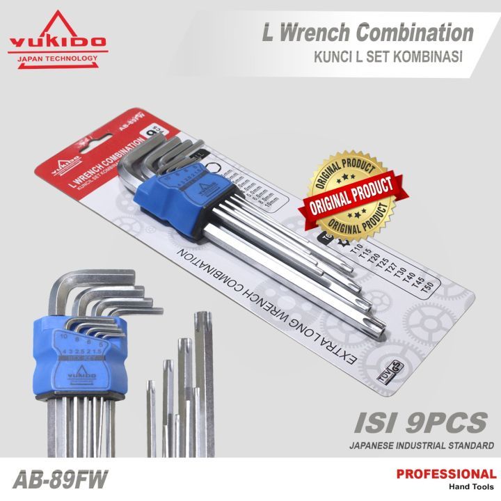 Kunci L Panjang Set Bintang Lubang Segi Kombinasi 9pcs 9 pcs - HDT Hex Torx Key Kunci L Set 9 PCS Uj