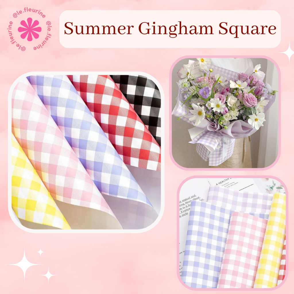 

Flower Wrapping Paper Summer Gingham Square Pattern Cellophane Kertas Buket Motif Kotak Plaid Pop Up Color Bicolor White Glossy Waterproof Kertas Bungkus Bunga