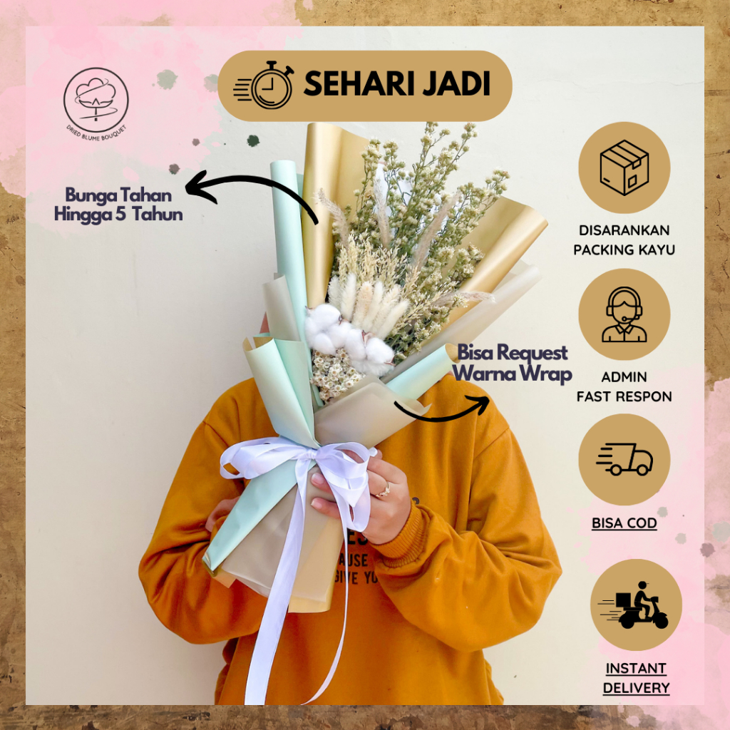 Hadiah Wisuda Buket Bunga Kering Dried Flower Awet Kado Ulang Tahun Ultah Birthday Pacar Hand Bouque