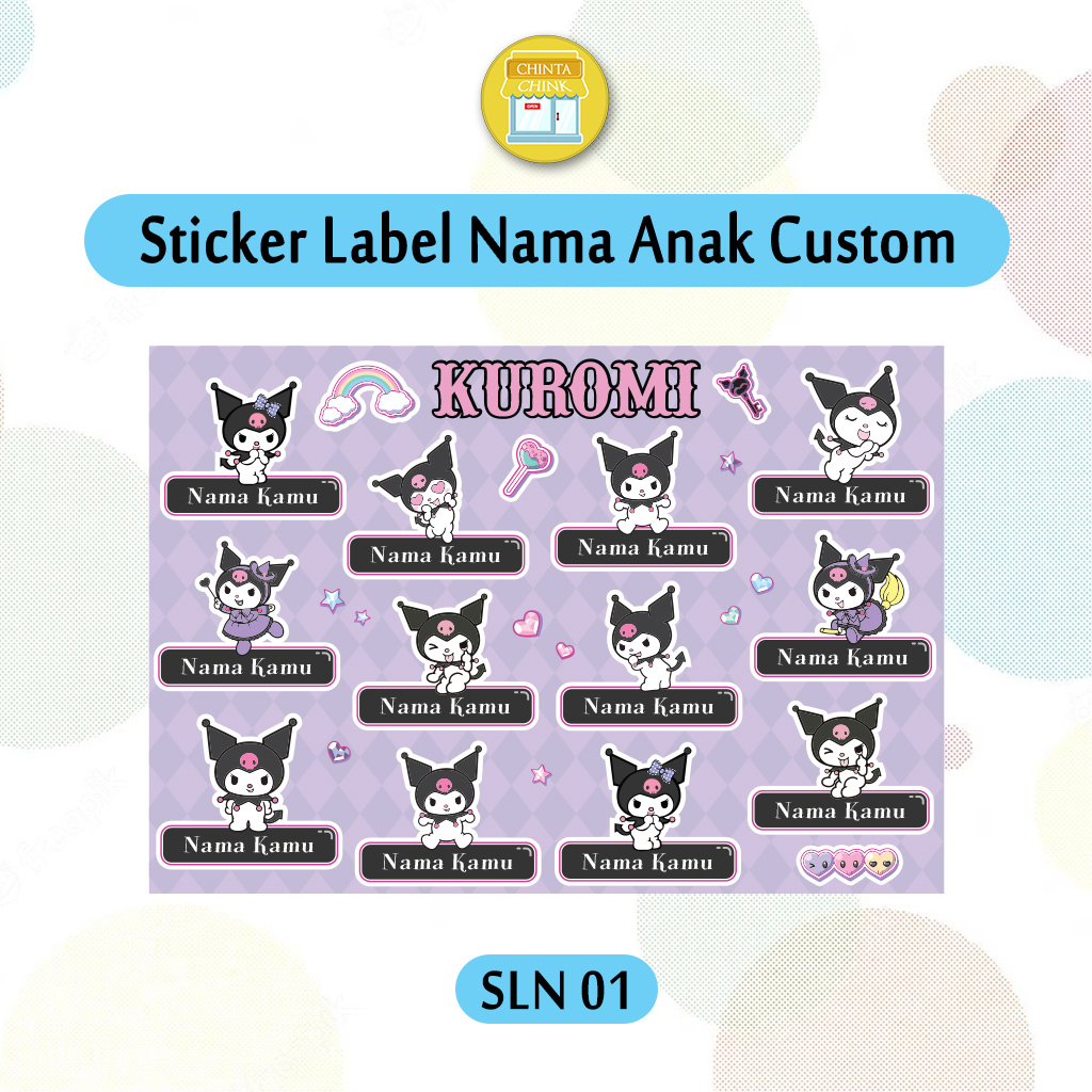 

Sticker Custom Stiker Label Nama Kuromi Sanrio Cutting