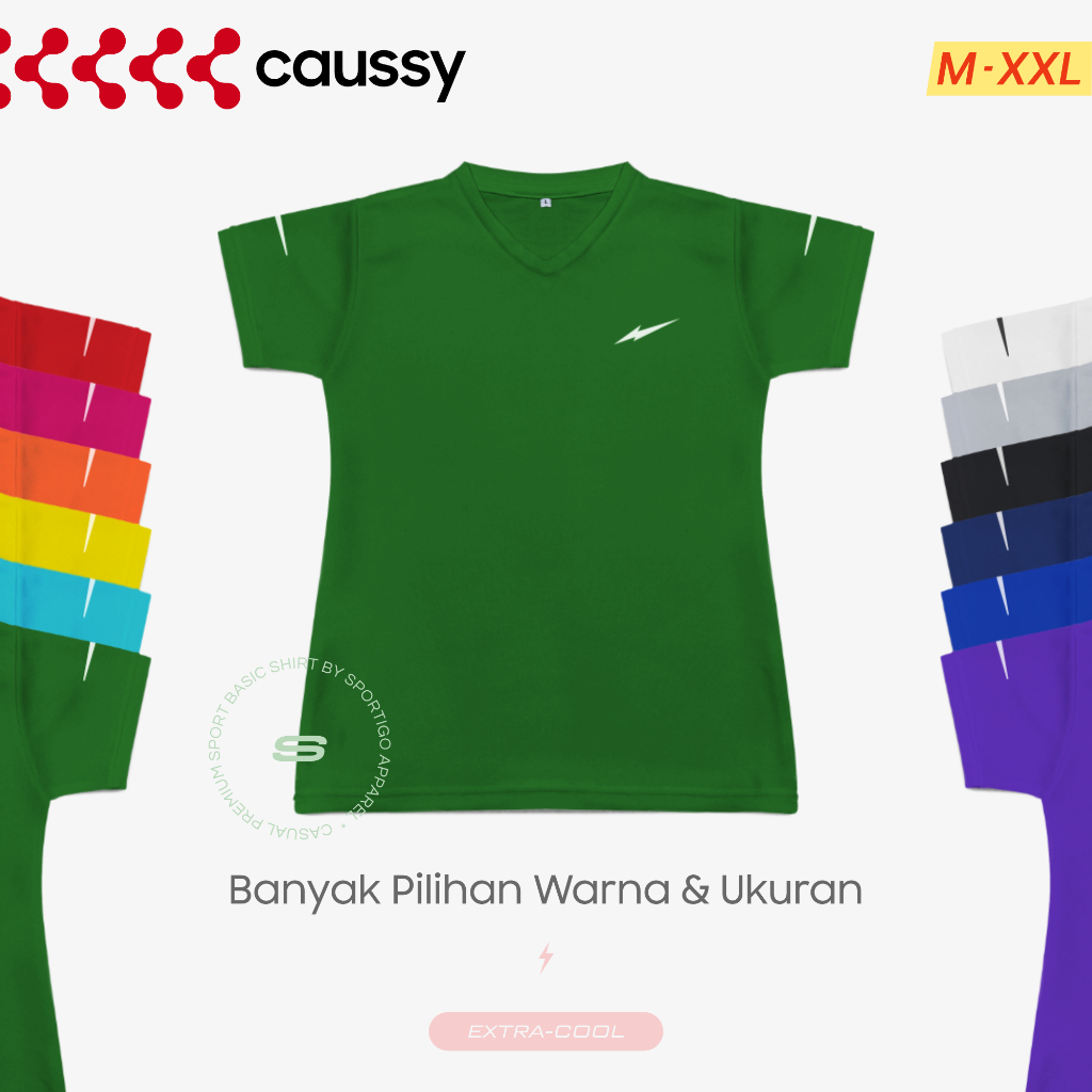 CAUSSY - Baju Olahraga Wanita Lengan Pendek Kaos Dry Fit Fitness Running Senam Zumba Aerobic Gym Cewek