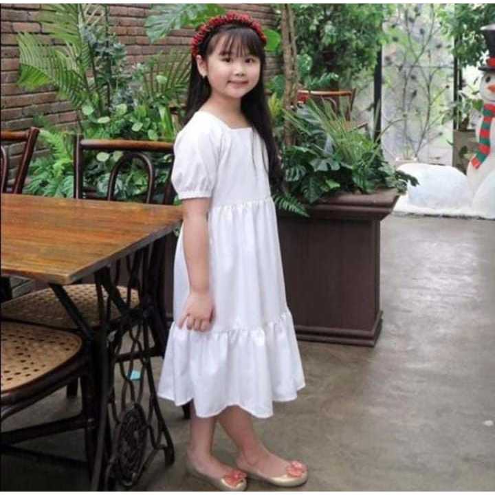 Dress Anak Perempuan Lengan Pendek Polos Warna Putih