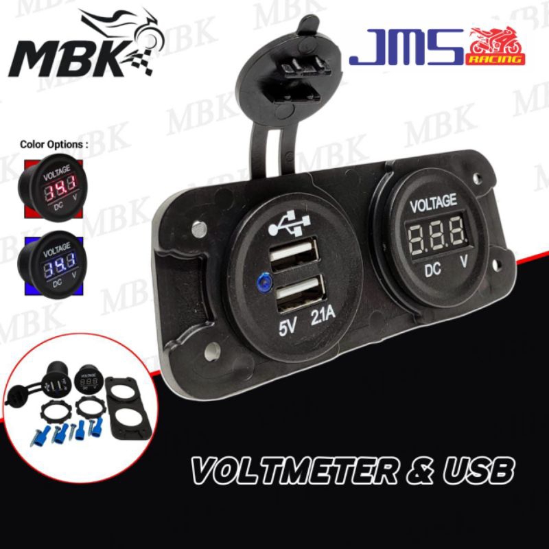 volt meter plus usb charger hp MBK universal semua motor