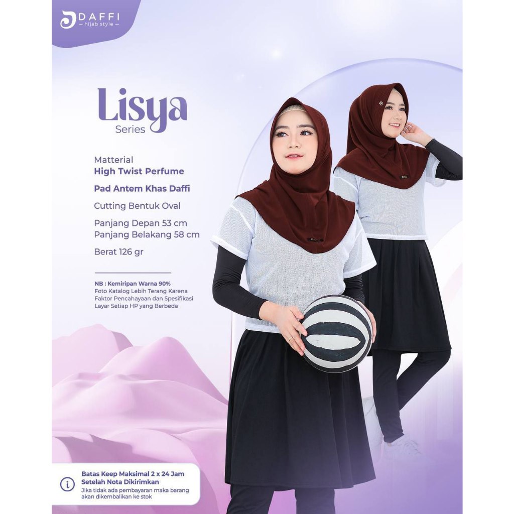 Daffi Sport Lisya Series Bahan High Twist Parfume Cutting Bentuk Oval Depan dan Belakang Hijab Yessana Ejamas Store