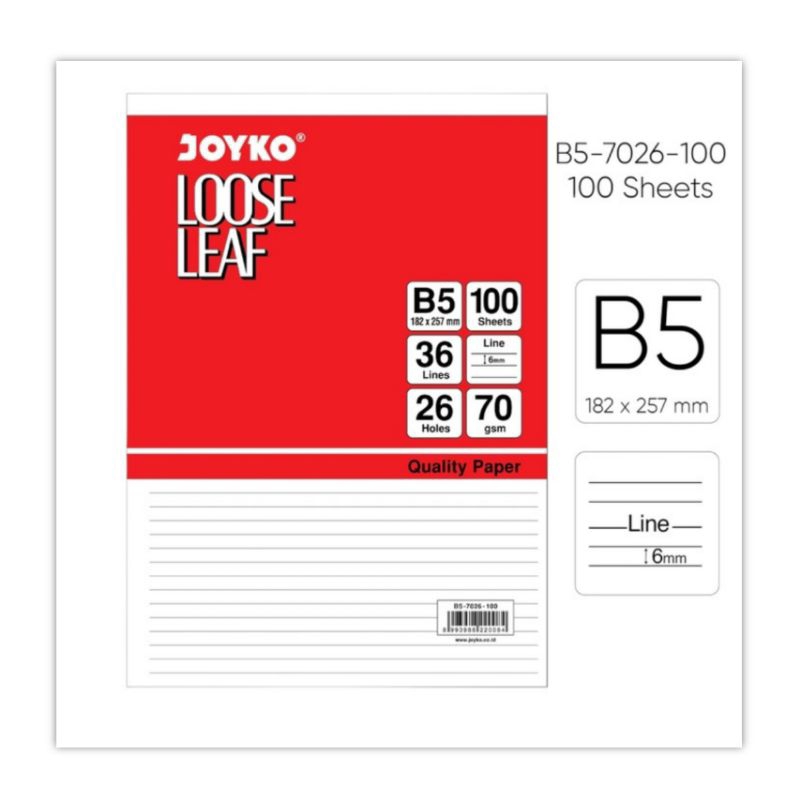 

Joyko Loose Leaf B5 isi 100 lembar Kertas Binder Garis