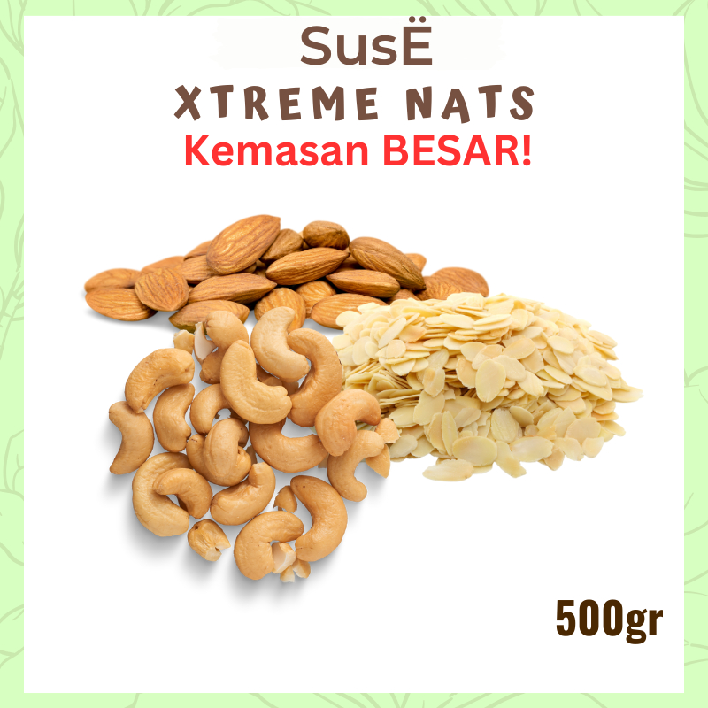 

SUSE XTREME NATS Kemasan Besar 500gr Mix Kacang Almond Mede Panggang Murni Triple Mix Kacang Premium Tanpa Gula Mix Nuts Kacang Campur Trail Mix Trail