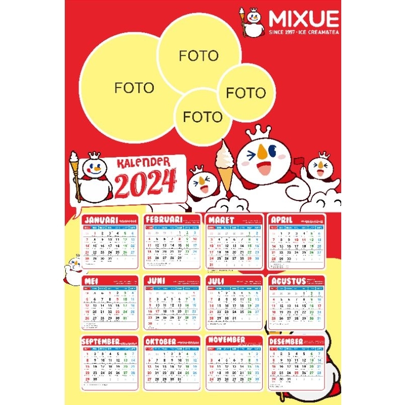 

Kalender 2024 custom tema mixue merah