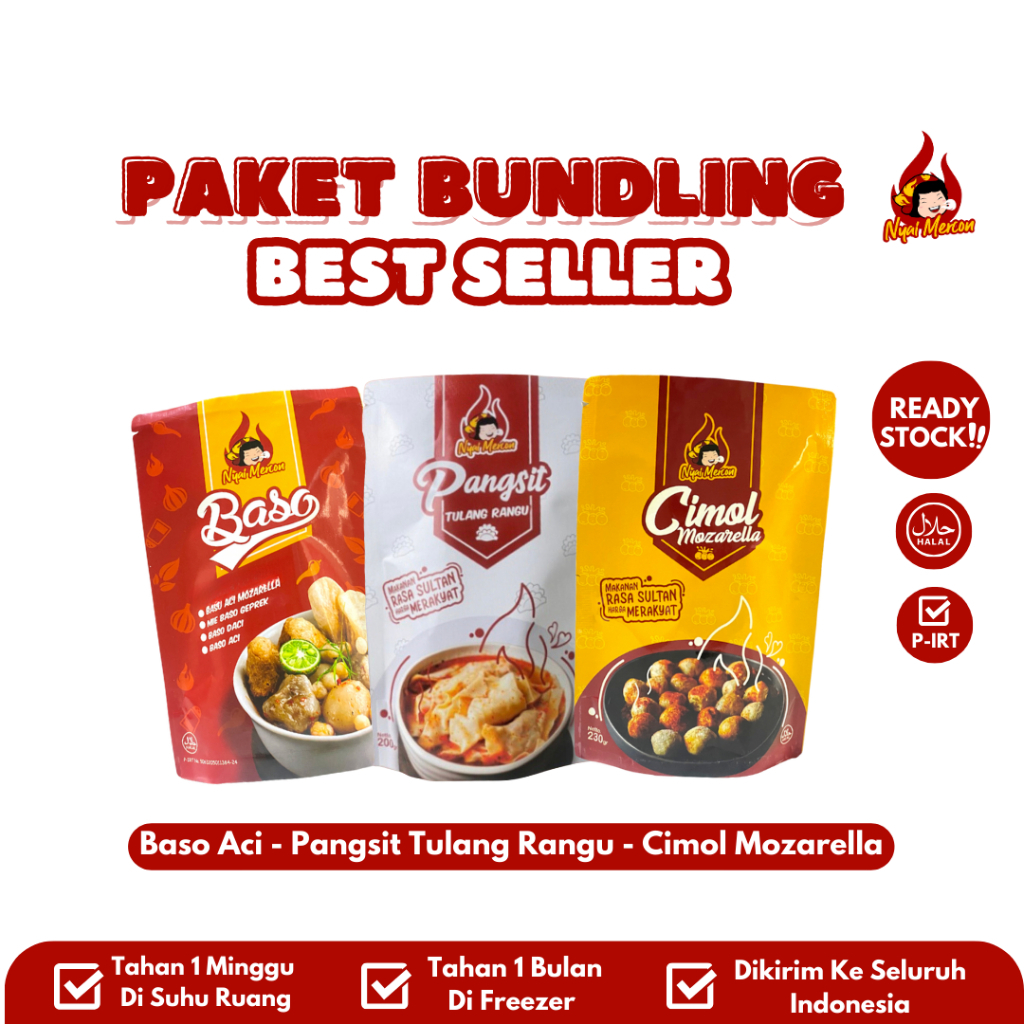 

BUNDLING NYAI MERCON (PANGSIT TULANG RANGU, CIMOL MOZARELLA, BASO ACI)