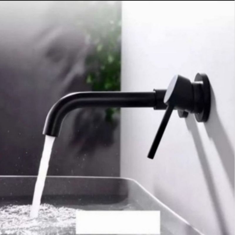 Kran wastafel tembok black mixer / Kran wastafel dinding hitam panas dingin