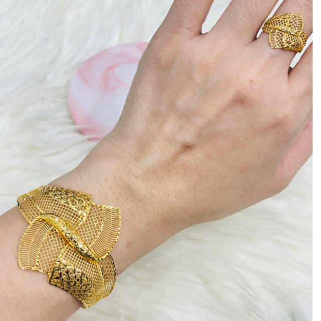 gelang kerawang plus cincin kerawang cantik emas asli kadar 875 & 700