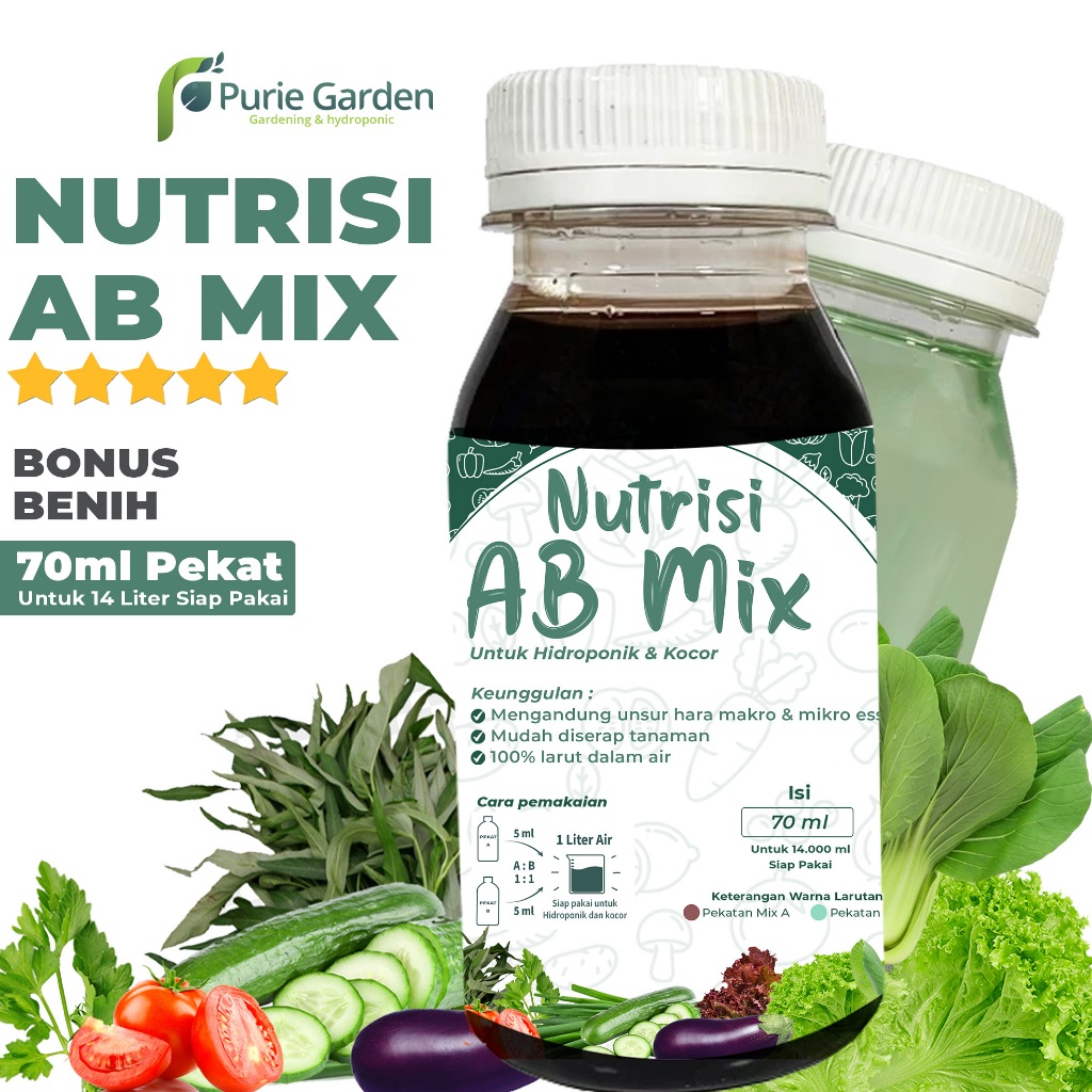 Purie Garden Pupuk Nutrisi AB Mix Sayuran Daun 70ml Pekat PG KDR