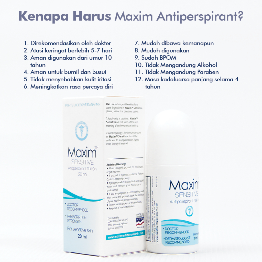 Maxim Antiperspirant 10.8% for Sensitive Skin isi 20ml - Solusi Keringat Berlebih untuk Penderita Hyperhidrosis (Bundling 2pcs)