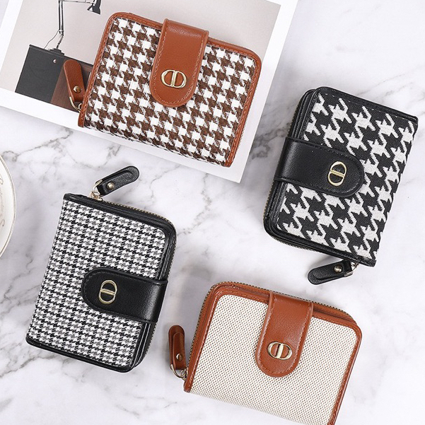 Dompet Wanita Import Motif Square / Houndstooth Wallet Card / Dompet Houndstooth Lipat / Dompet Temp