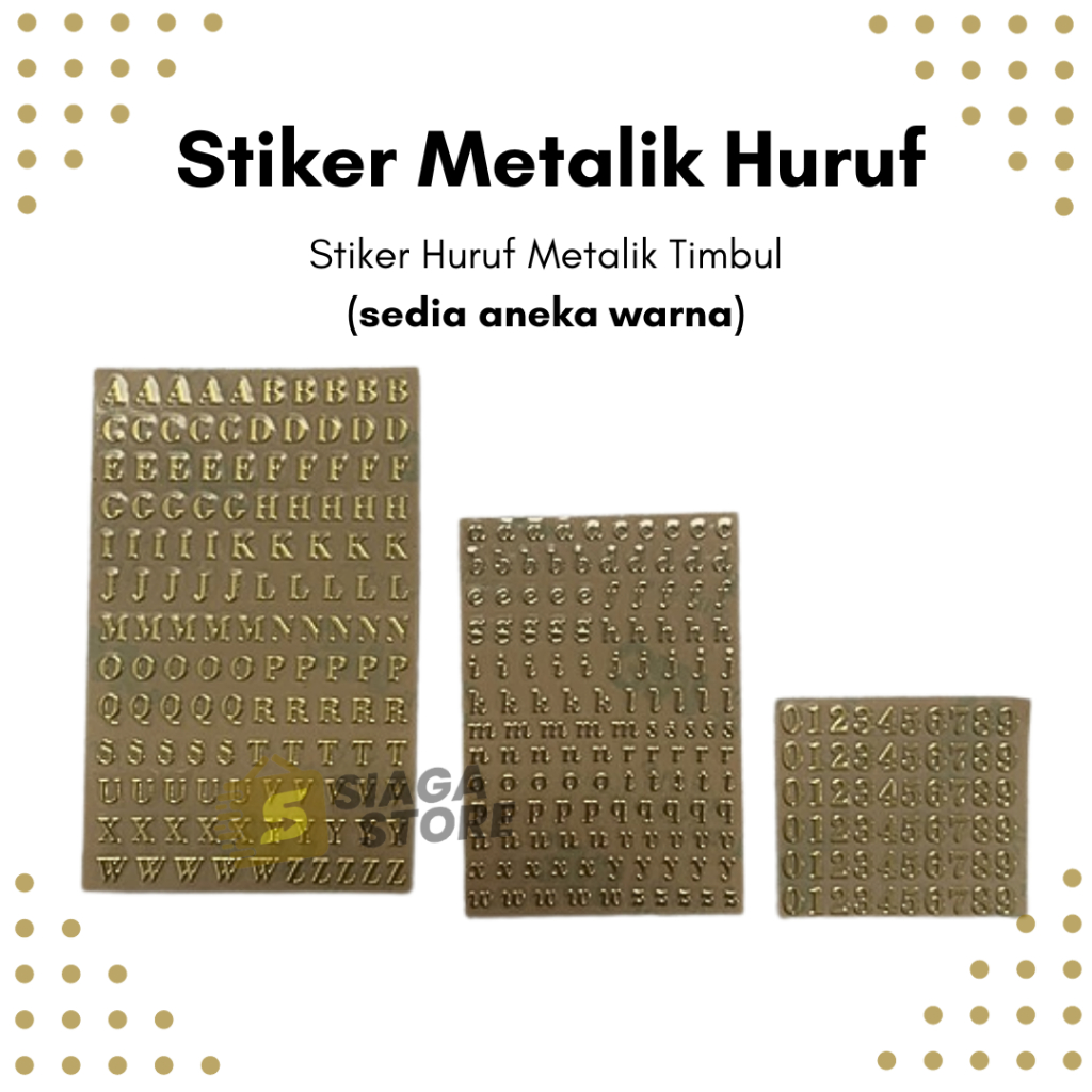 

Stiker Metalik Huruf 3mm SATUAN Emas Perak Alfabet