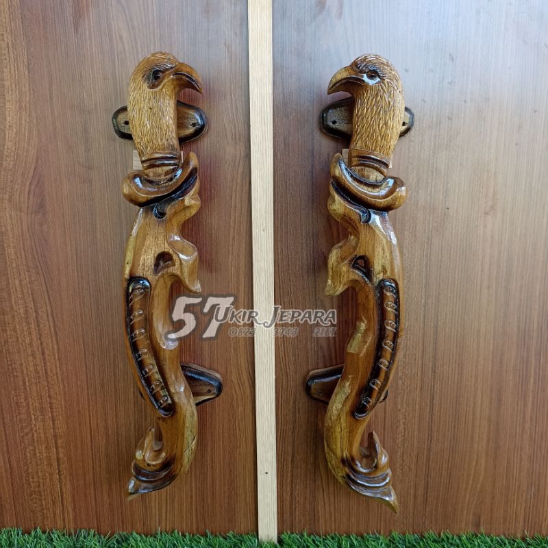 (Burung) Handel, handle, tarikan, gagang, jati, ukir,  Handel pintu rumah bahan kayu jati - Tarikan 