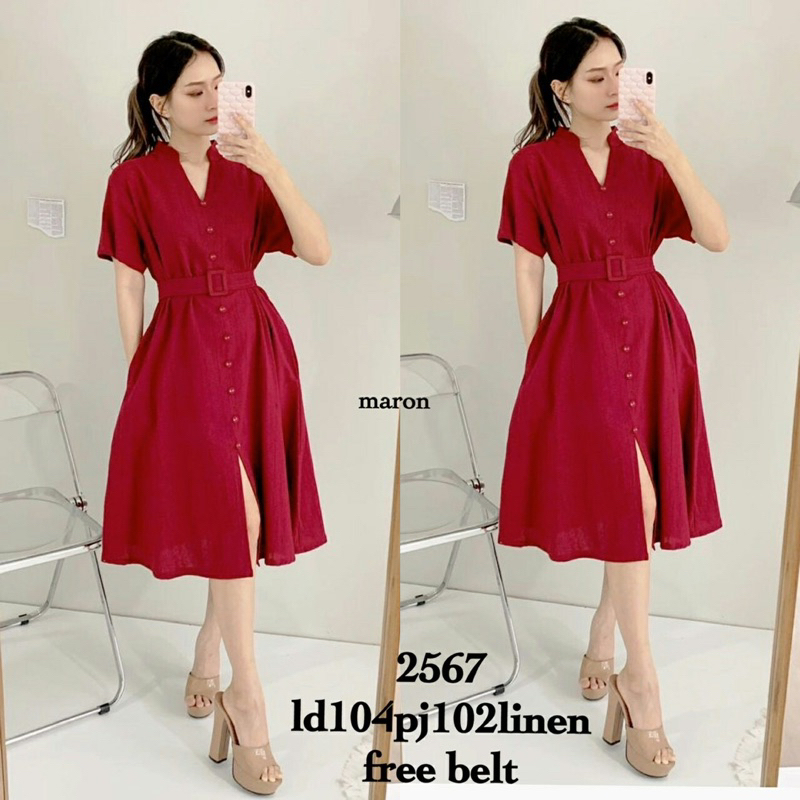 dress katun linen edisi natal imlek merah hijau 2567