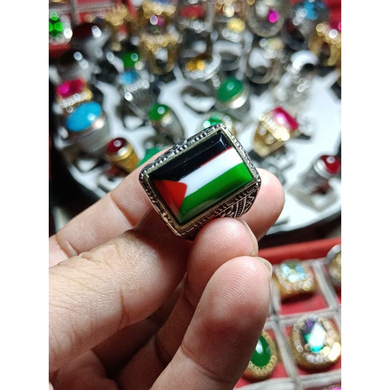 Batu cincin motif bendera Palestina harga termurah