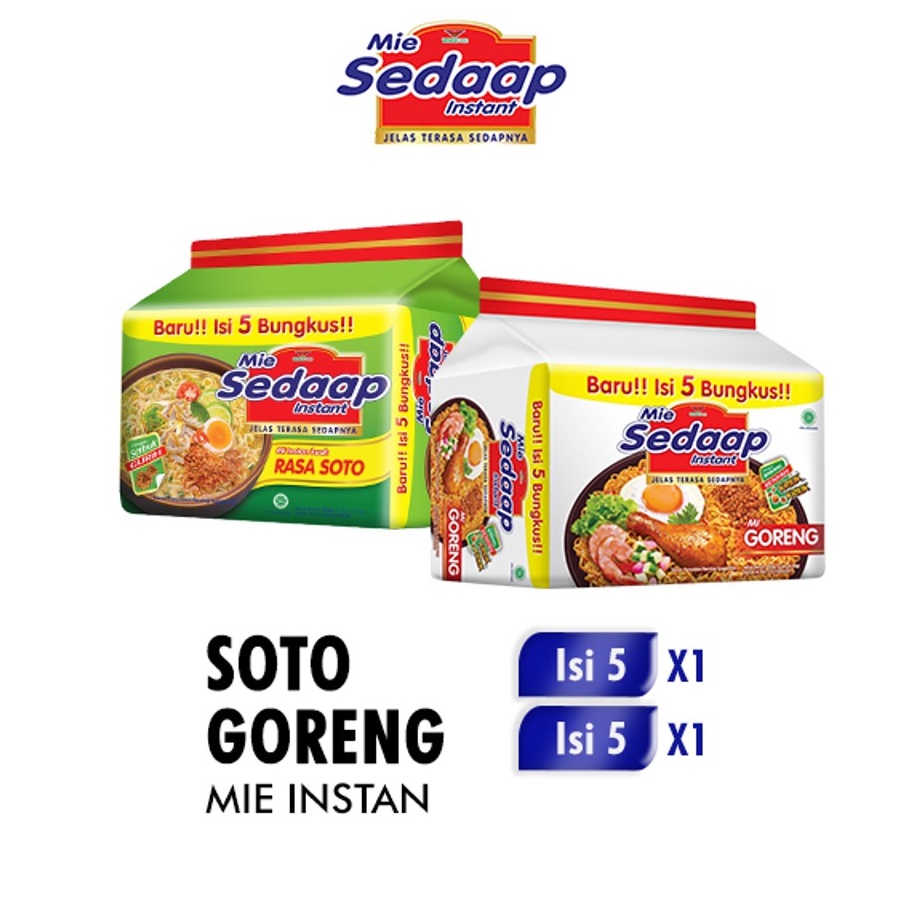 

TERBARU⚡ Mie Sedaap Soto 75 gr isi 5 + Mie Sedaap Goreng 90 gr isi 5