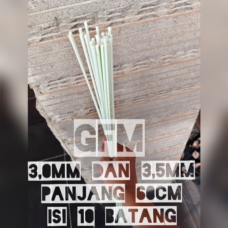 jeruji fiber putih susu 3,0mm 3,5mm panjang real 62cm isi 10 batang setik fiber