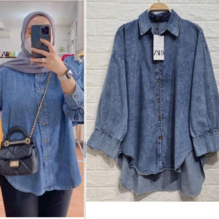 kemeja  zara denim prenium