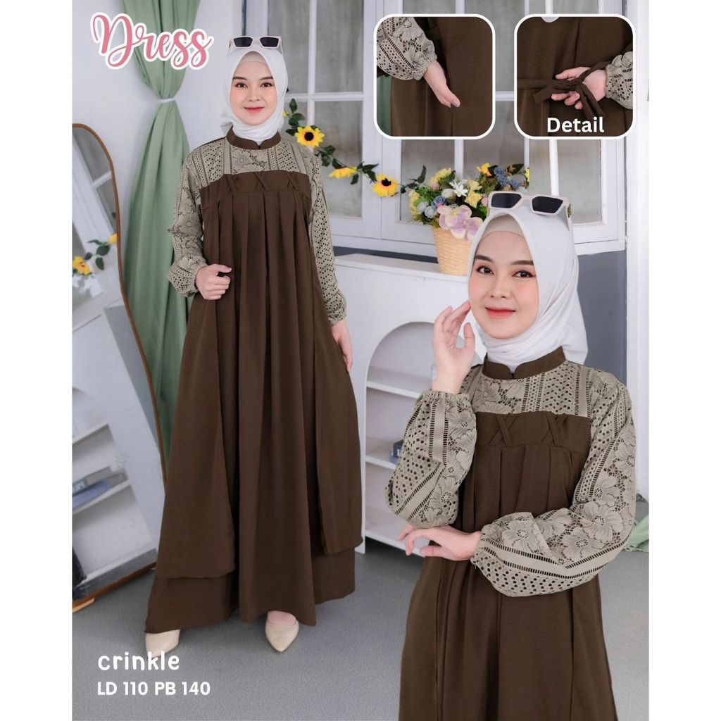 Busana muslim wanita terbaru gamis Devina Dress Gamis bahan kringkel premium Model gamis terbaru Gamis tanah abang Gamis jumbo ld 120