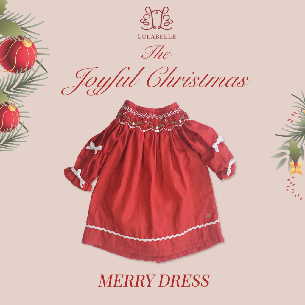 Lulabelle Holiday 2023 - MERRY DRESS  - Hand Smocked and Embroidery