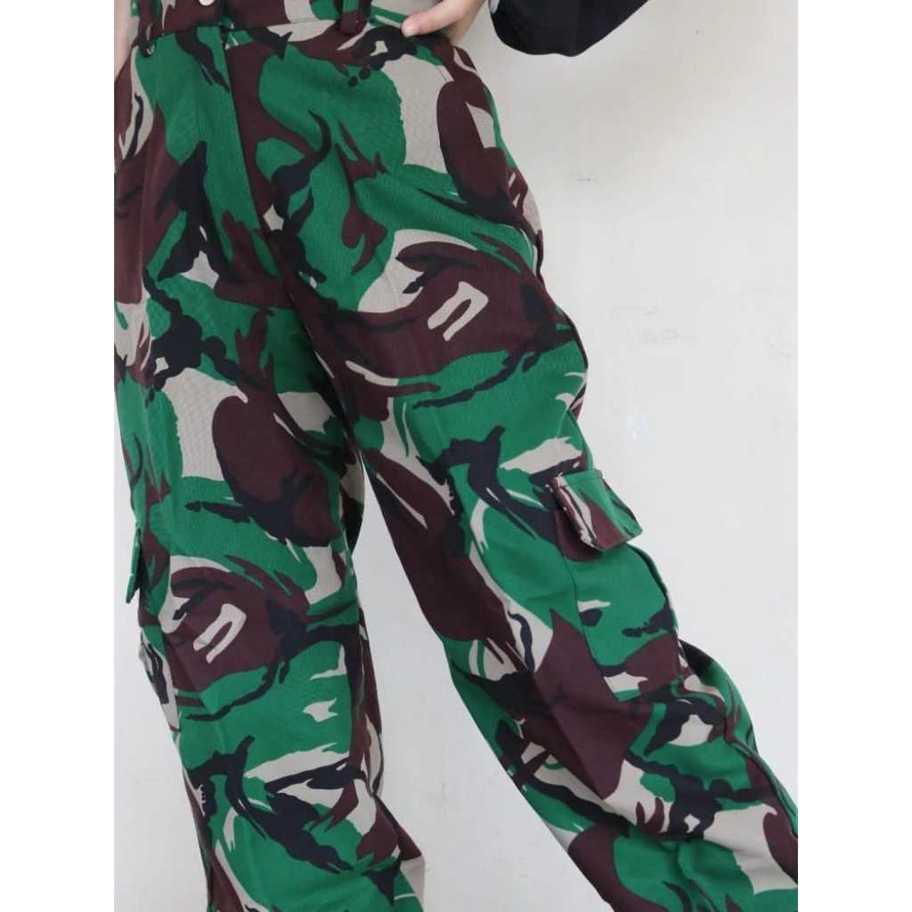 Celana Wanita Zeedas Long Pants DM Katun Army M L XL Celana Cargo Motif Loreng Tentara Wanita Kekini