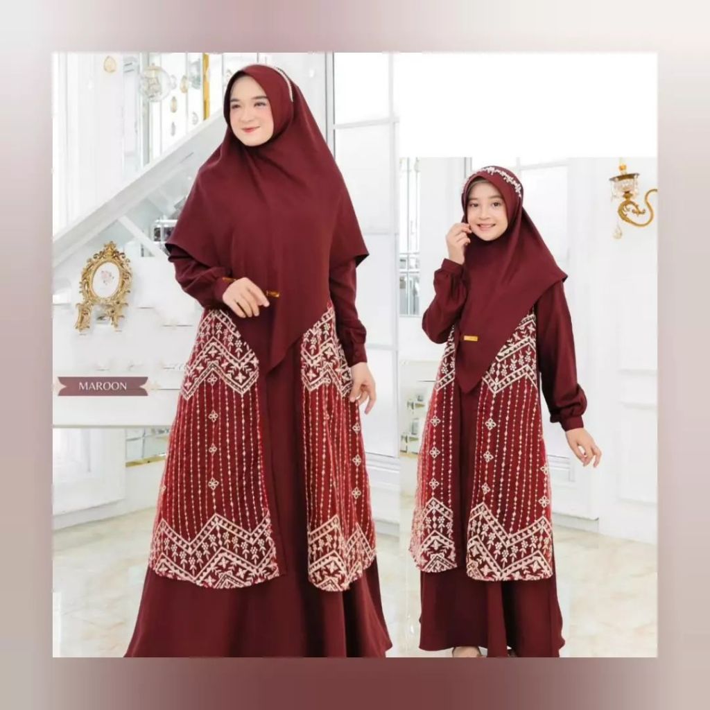 Gamis Couple Eliza Couple KF M L XL XXL Bahan Ceruty Babydoll Baju Gamis Couple Keluarga Pasangan Ibu Dan Anak Perempuan Polos Warna Maroon Peach Olive Lavender Mewah Elegan Murah Baju Seragam Kondangan Kekinian Jumbo Set Pakaian Muslim Model Terbaru