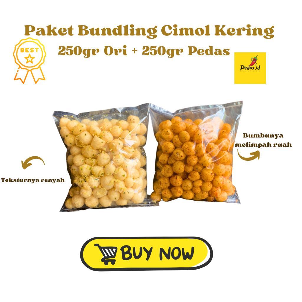 

BUNDLING Cimol Kering Ndog Lewo Spesial Daun Jeruk 250gr Ori + 250gr Pedas