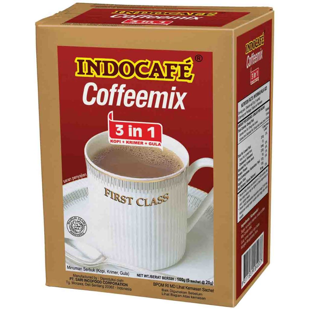 

INDOCAFE COFFEMIX 1 KOTAK ISI 5 DAN 1 RENTENG ISI 10 PCS