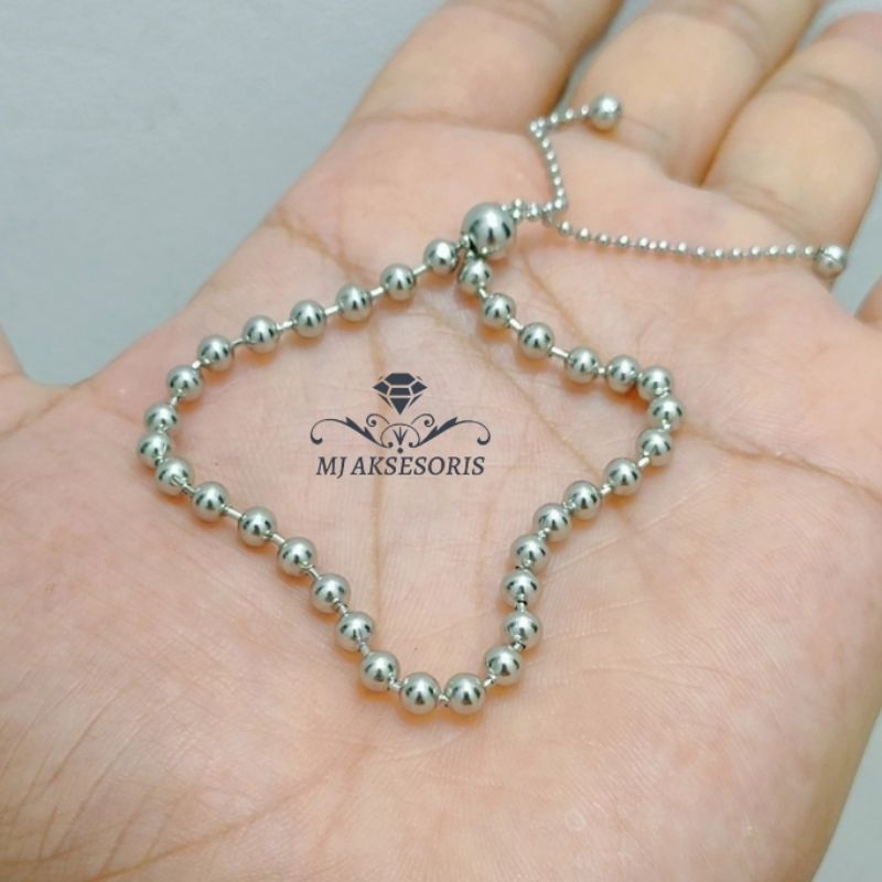 Gelang Serut Titanium Wanita Silver Stainless Anti Karat