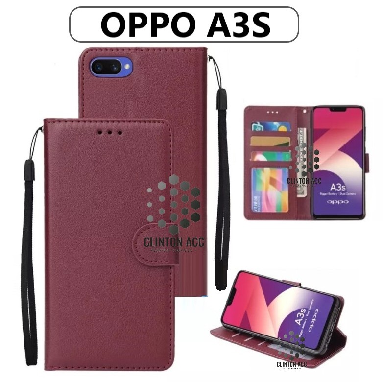 CASE HP OPPO A3S FLIP WALLET LEATHER DOMPET KULIT SOFTCASE PREMIUM FLIP COVER SARUNG BUKA TUTUP FLIP