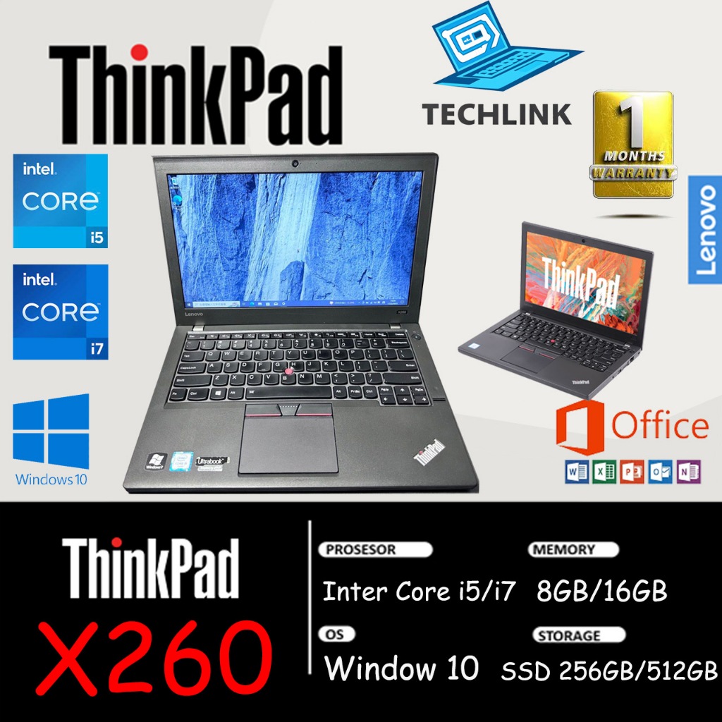 Laptop Lenovo Thinkpad X260 Core i3 | RAM 8GB | SSD 256GB | Mulus / Original / Berkualitas / Bergarans