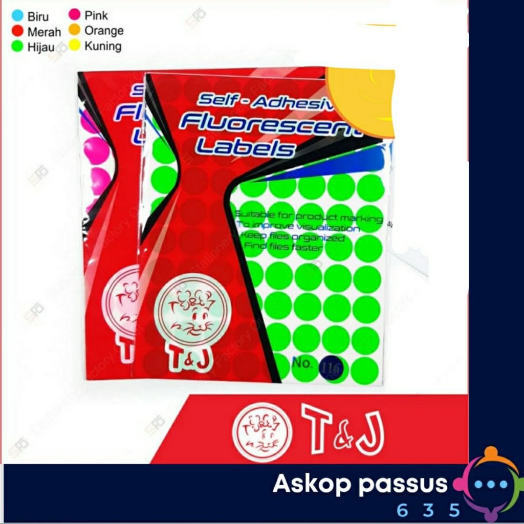 

Label warna Fluorescent T & J 116 - Dot 19 mm - Kuning