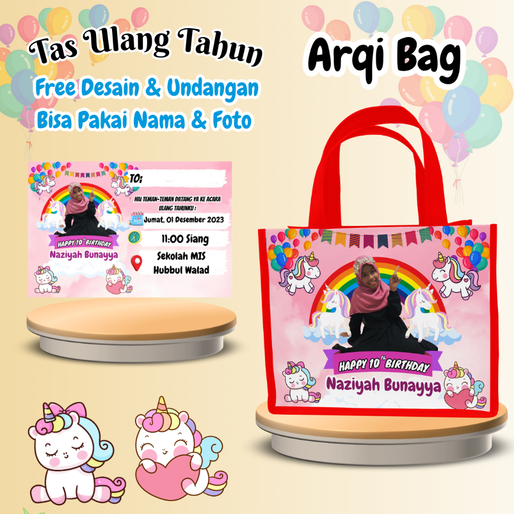 

40 Tas Free Undangan Ulang Tahun Anak Bisa Custom Goodiebag Murah Muat Box Kfc