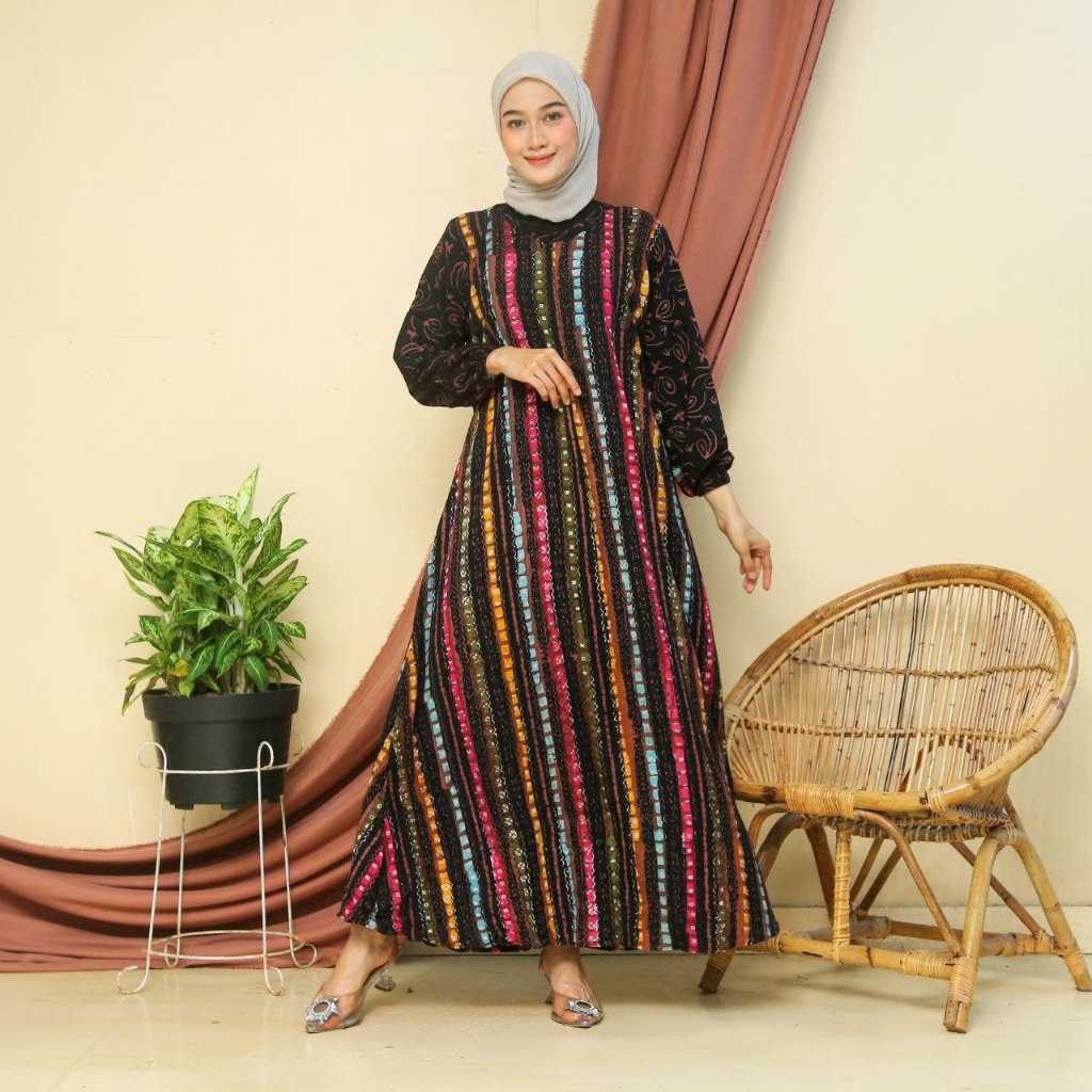 Gamis Rayon Olivia Baju Muslimah Busui Batik Cap Kombinasi Tulis LD 110 XL