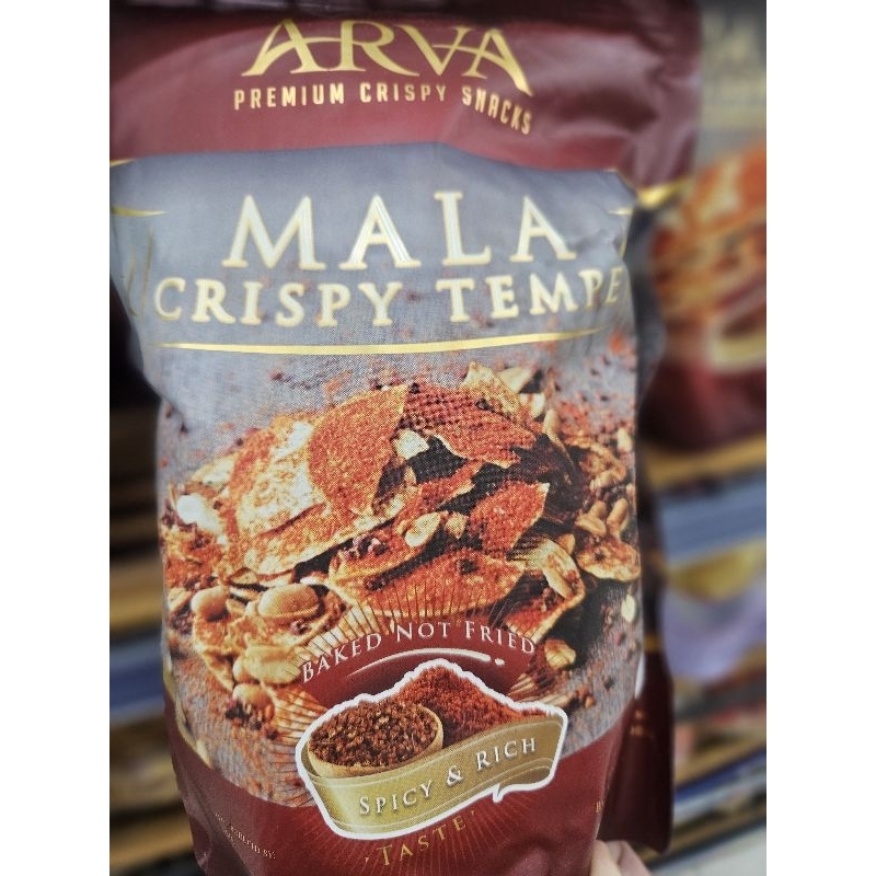 

Mala Crispy tempe Arva Mala tempe keripik tempe merk Arva/Arva keripik tempe chips Mala flavor/himalayan salt flavor