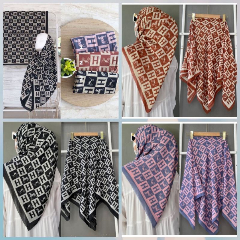 Hijab Denay KW Motif H Kuda || Hijab Denay KW Voal Premium