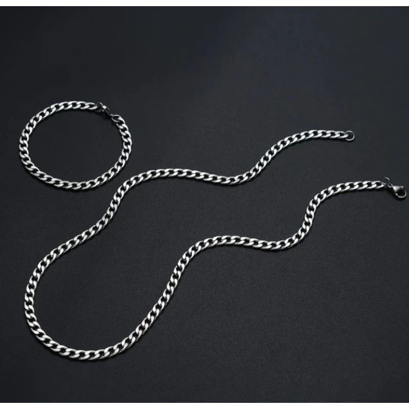 KALUNG DAN GELANG SATU SET RANTAI TITANIUM MODEL SATU LAPIS