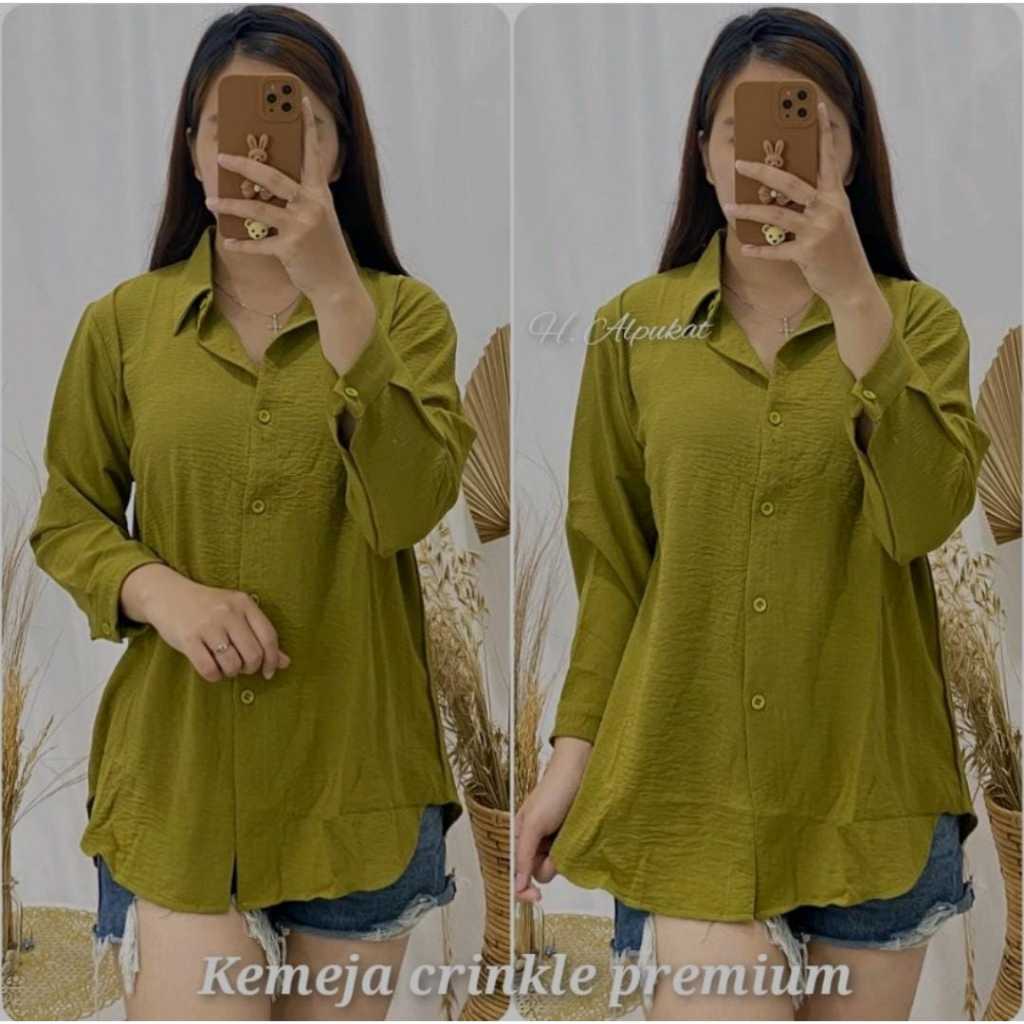 KEMEJA WANITA BASIC POLOS CRINKLE AIR FLOW OVAL LENGAN PANJANG OVERSIZE M / L / XL / XXL / XXXL