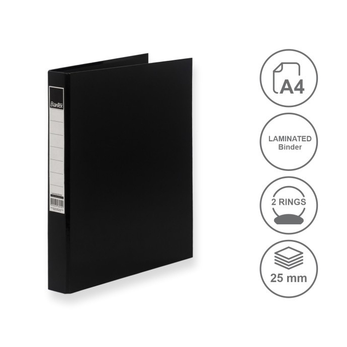 

Bantex Laminated Ring Binder 2 Ring 20mm A4 Black