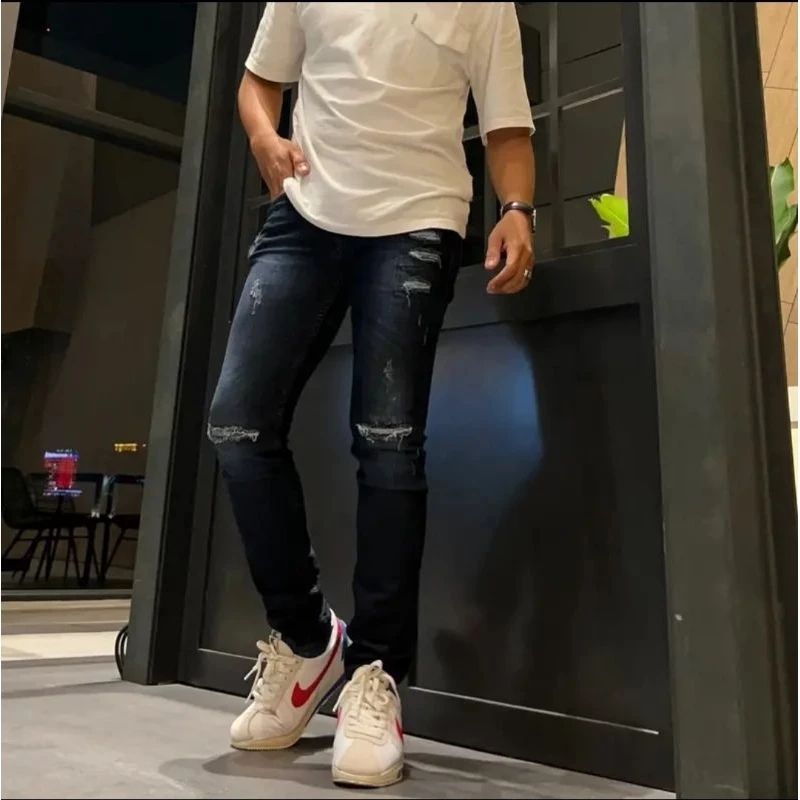 Celana Jeans Sobek Pria Black Viper Slimfit Strech / Celana Ripped Jeans Korean