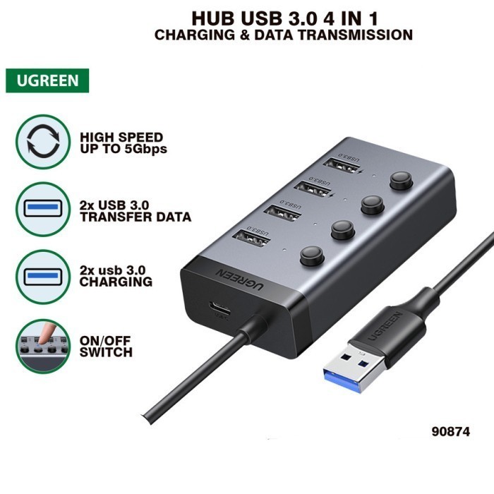 UGREEN Adapter 4in1 Hub USB 3.0 Splitter Charging Transfer Data - 90874